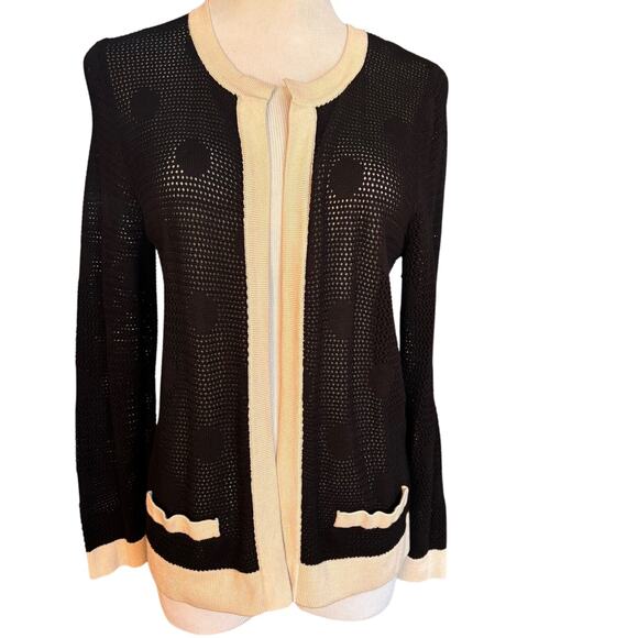 August Silk Large Black Polka Dot Semi Sheer Cardigan Sweater Cotton Blend - Picture 1 of 7